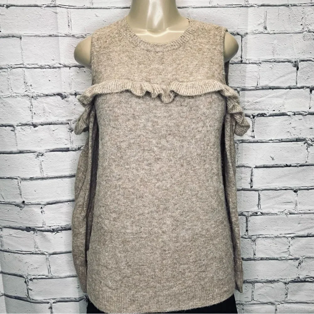 LOFT Ruffle Cold Shoulder Sweater size S - Picture 2 of 9